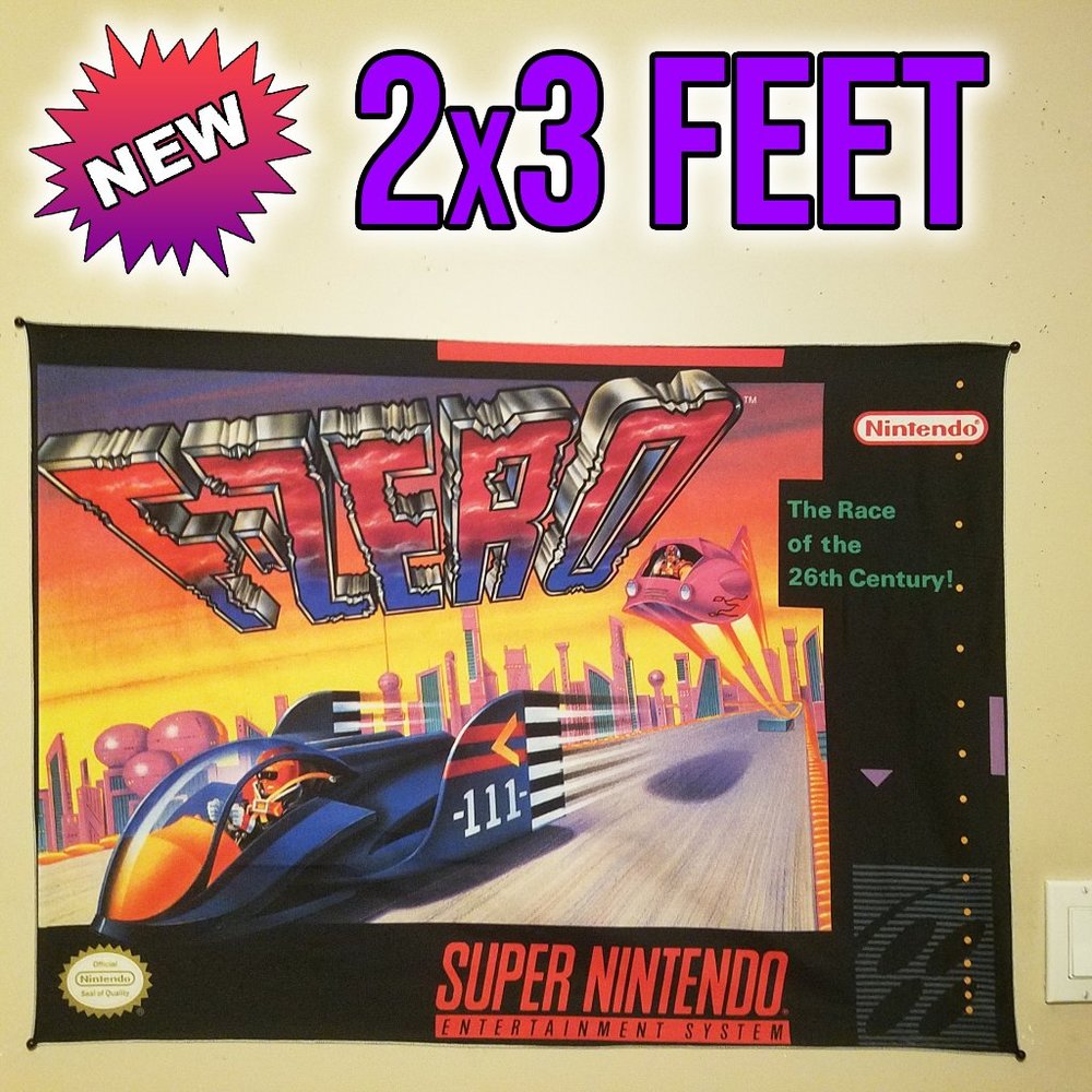 F-Zero 2x3 foot tapestry / Super Nintendo banner wall flag SNES F Zero